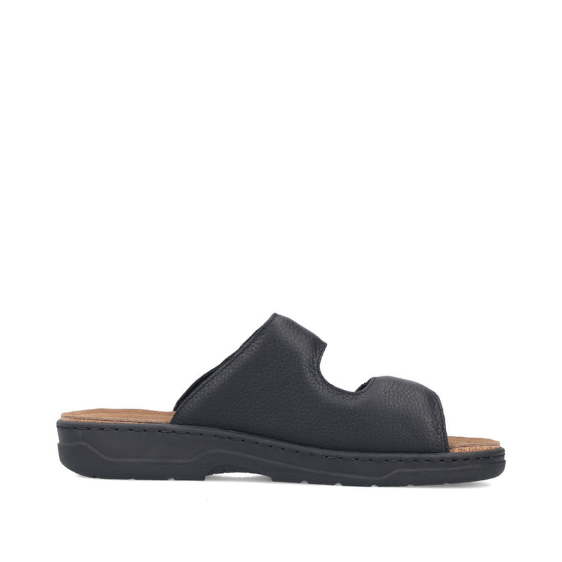 Schwarze Rieker Herren Pantoletten 20390-00 aus Glattleder mit Klettverschluss. Schuh Innenseite.