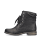 
Asphaltschwarze Rieker Damen Schnürstiefel 71218-00 mit einer leichten Sohle. Schuh Außenseite