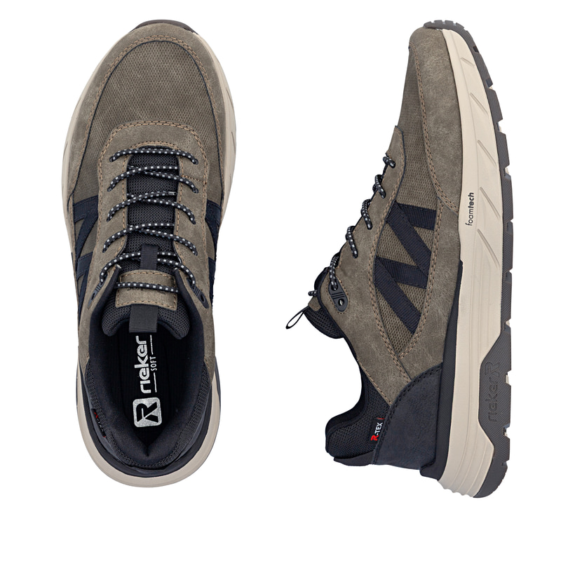 Dunkelbraune Rieker Herren Slipper 06155-25 mit wasserabweisender TEX-Membran. Schuh von oben, liegend.