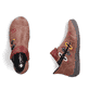 Zimtfarbene Rieker Damen Kurzstiefel 72581-21 mit farbenfrohen Details. Schuh von oben, liegend.