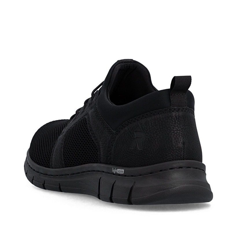 Mocassins Rieker noirs pour homme B7796-01 avec bande élastique. Chaussure vue de l'arrière.