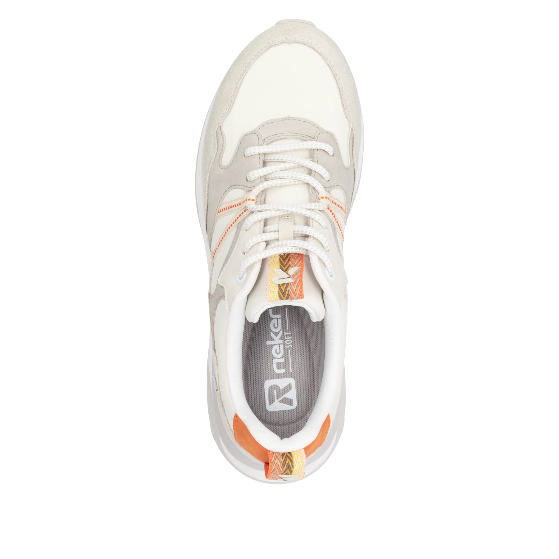 Baskets basses Rieker blanches pour femme W2501-80 avec lacets. Chaussure vue de dessus.