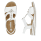 Weiße Rieker Keilsandaletten V0687-80 mit Schmuckelementen sowie einem Gummizug. Schuh von oben, liegend.