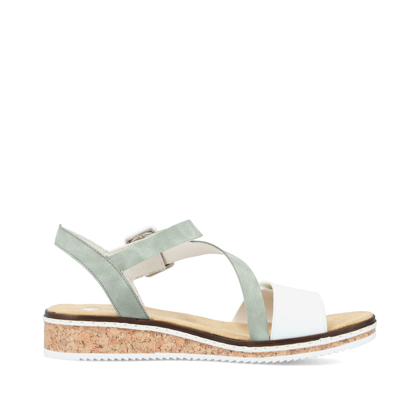 Grüne Rieker Keilsandaletten V3660-52 mit trendigen Schnalle. Schuh Innenseite.