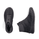 Schwarze Rieker Damen Schnürstiefel 51553-00 mit einem Reißverschluss. Schuh von oben, liegend.