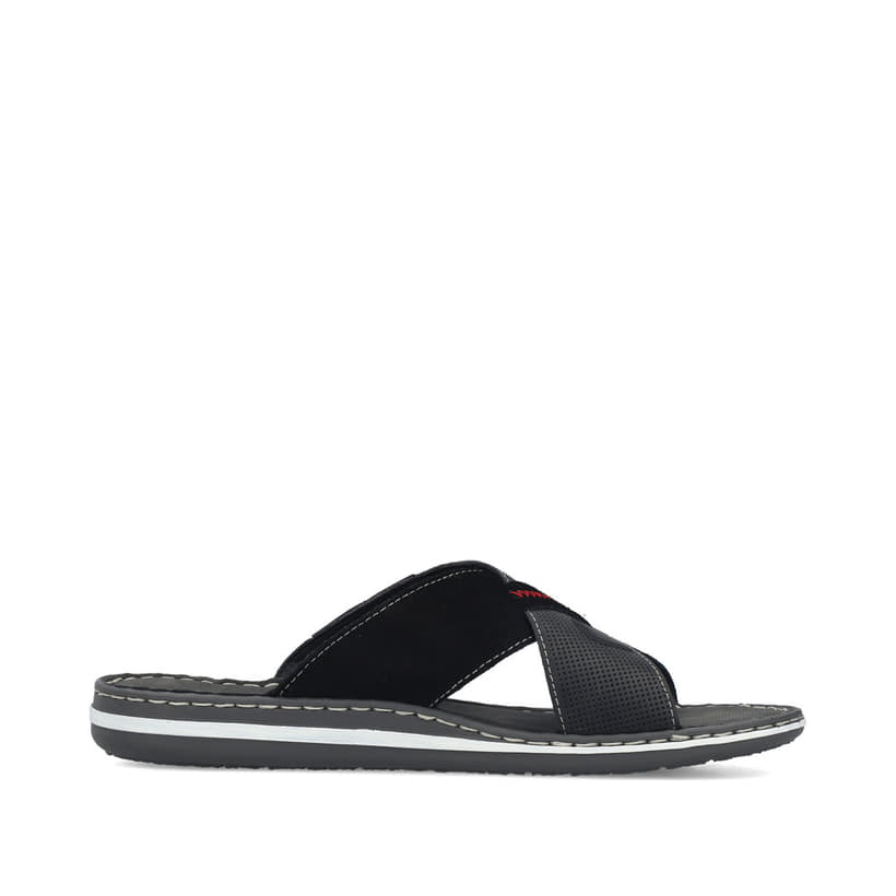 Schwarze Rieker Herren Pantoletten 21098-02 mit der Komfortweite G. Schuh Innenseite.