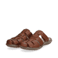 Braune Rieker Herren Pantoletten 22087-24 mit einem Klettverschluss. Schuhpaar seitlich schräg.