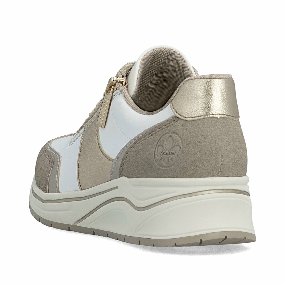 Chaussures à lacets Rieker blanches femme N9504-80 avec fermeture éclair. Chaussure vue de l'arrière.