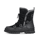Schwarze Rieker Damen Kurzstiefel W2175-00 aus Rauleder mit weißer Zickzack-Naht. Schuh Außenseite.