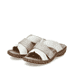 Weiße Rieker Damen Pantoletten 62897-80 in Löcheroptik. Schuhpaar seitlich schräg.