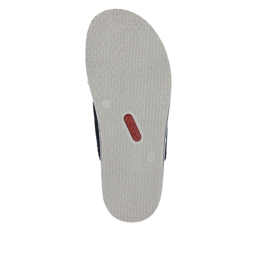 Blaue Rieker Herren Pantoletten 21539-14 mit Komfortweite G sowie leichter Sohle. Schuh Laufsohle.
