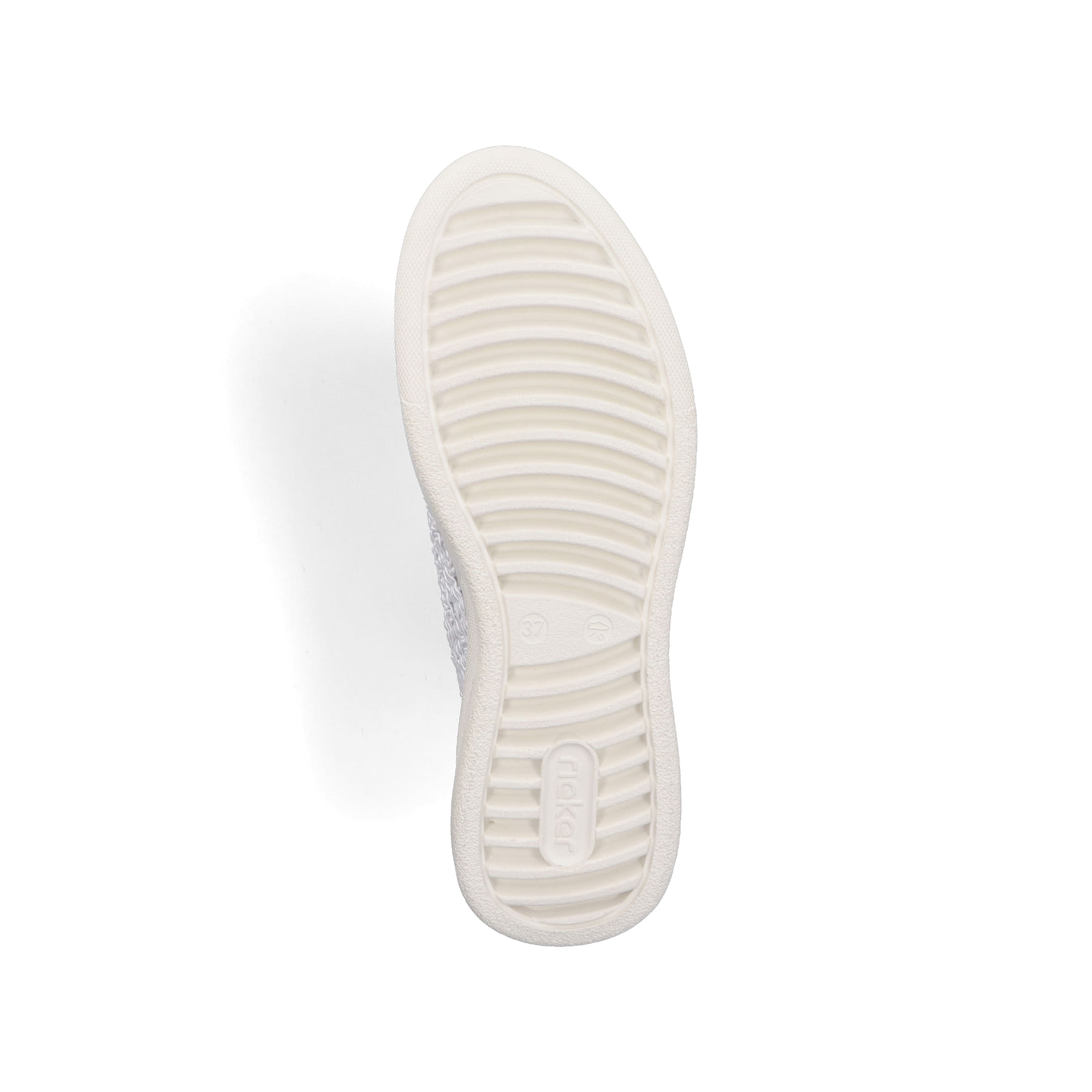 Weiße Rieker Damen Sneaker Low N6409-80 mit Rieker Air Sohlenfenster. Schuh Laufsohle.