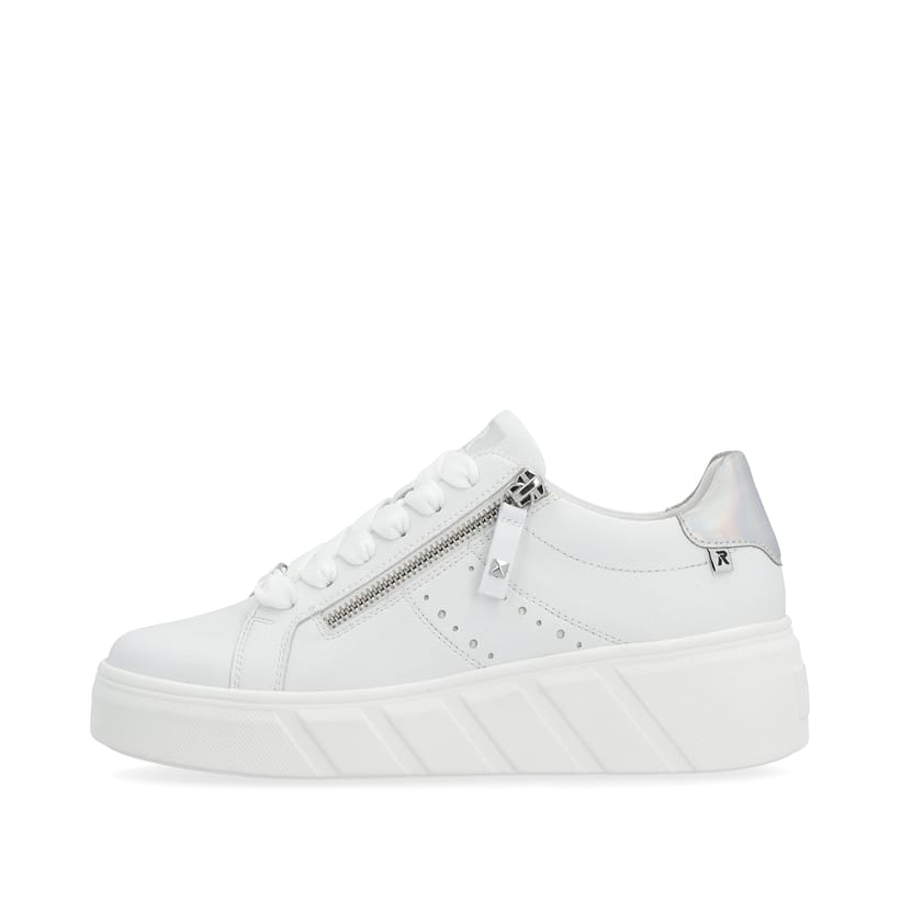 Weiße Rieker Damen Sneaker Low W0505-80 mit ultra leichter und dämpfender Sohle. Schuh Außenseite.