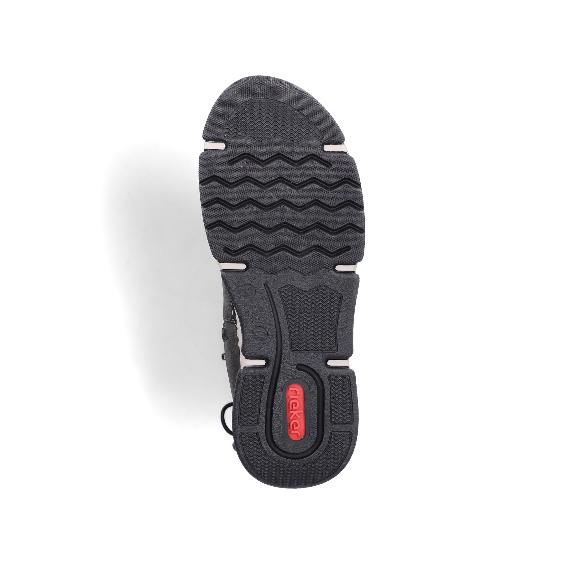 Dunkelgraue Rieker Damen Kurzstiefel 45990-45 mit einem Reißverschluss. Schuh Laufsohle.