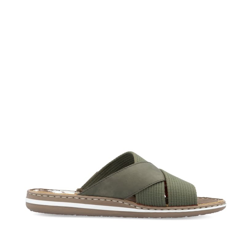 Grüne Rieker Herren Pantoletten 21066-54 mit der Komfortweite G. Schuh Innenseite.