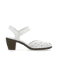 Weiße Rieker Pumps 40991-80 in Löcheroptik mit einem Klettverschluss. Schuh Innenseite.