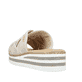 Beige Rieker Damen Pantoletten V0208-60 mit der schmalen Passform E 1/2. Schuh von hinten.
