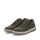 Dunkelgrün-schwarze Rieker Herren Sneaker Low 37029-52 mit einem Reißverschluss. Schuhpaar seitlich schräg.