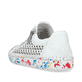 Weiße Rieker Damen Slipper M2357-80, Barfußschuhe mit einem Reißverschluss. Schuh von hinten.