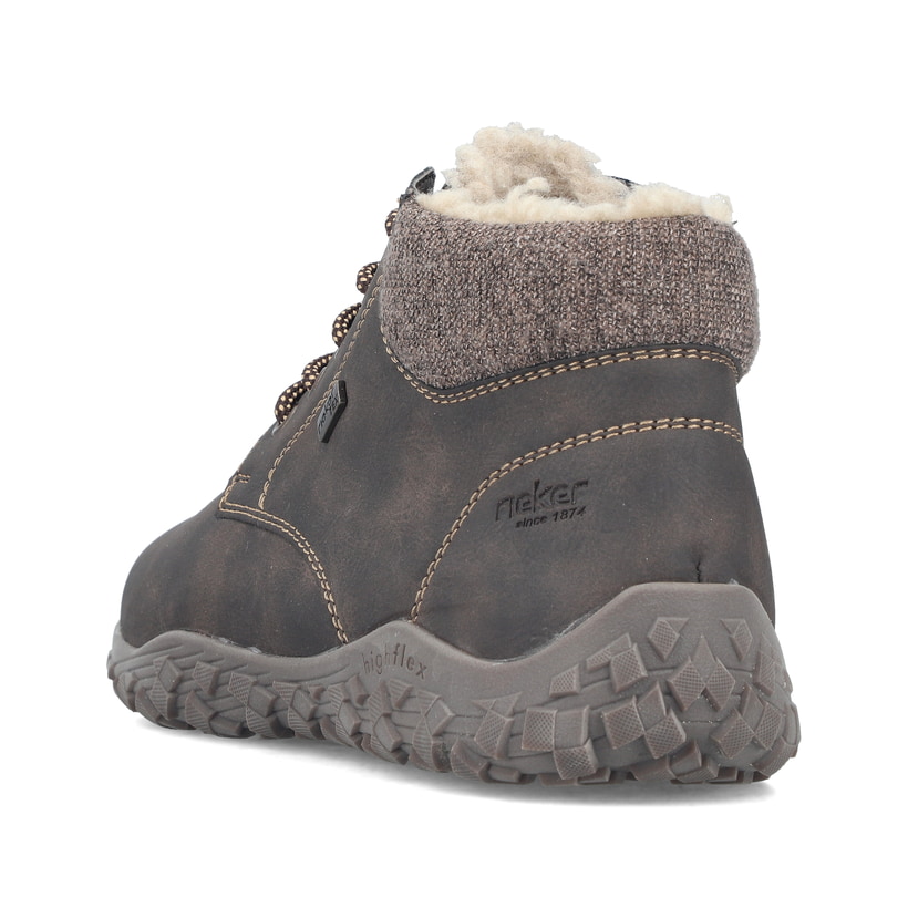 Dunkelbraune Rieker Herren Schnürstiefel 08130-25 mit dem Highflex-Feature. Schuh von hinten.