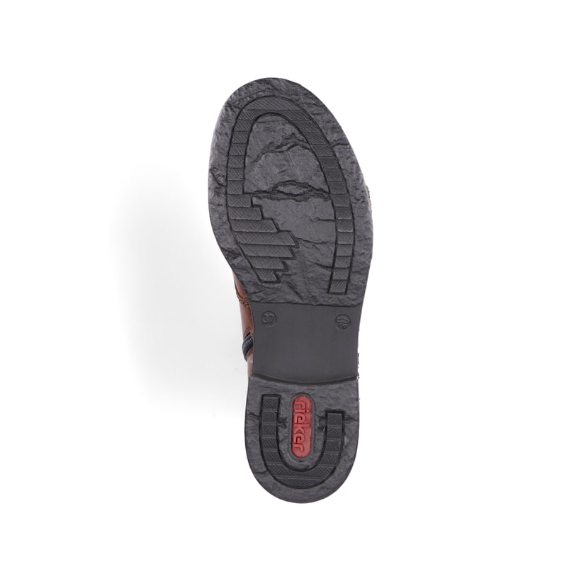 Dunkelbraune Rieker Damen Schnürstiefel 71229-22 mit einem Reißverschluss. Schuh Laufsohle.