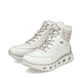 Weiße Rieker Damen Schnürstiefel M6010-80 mit flexibler und ultra leichter Sohle. Schuhpaar seitlich schräg.