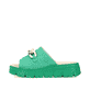 Grasgrüne Rieker Damen Pantoletten V1088-52 mit stilvoller Kette. Schuh Außenseite.