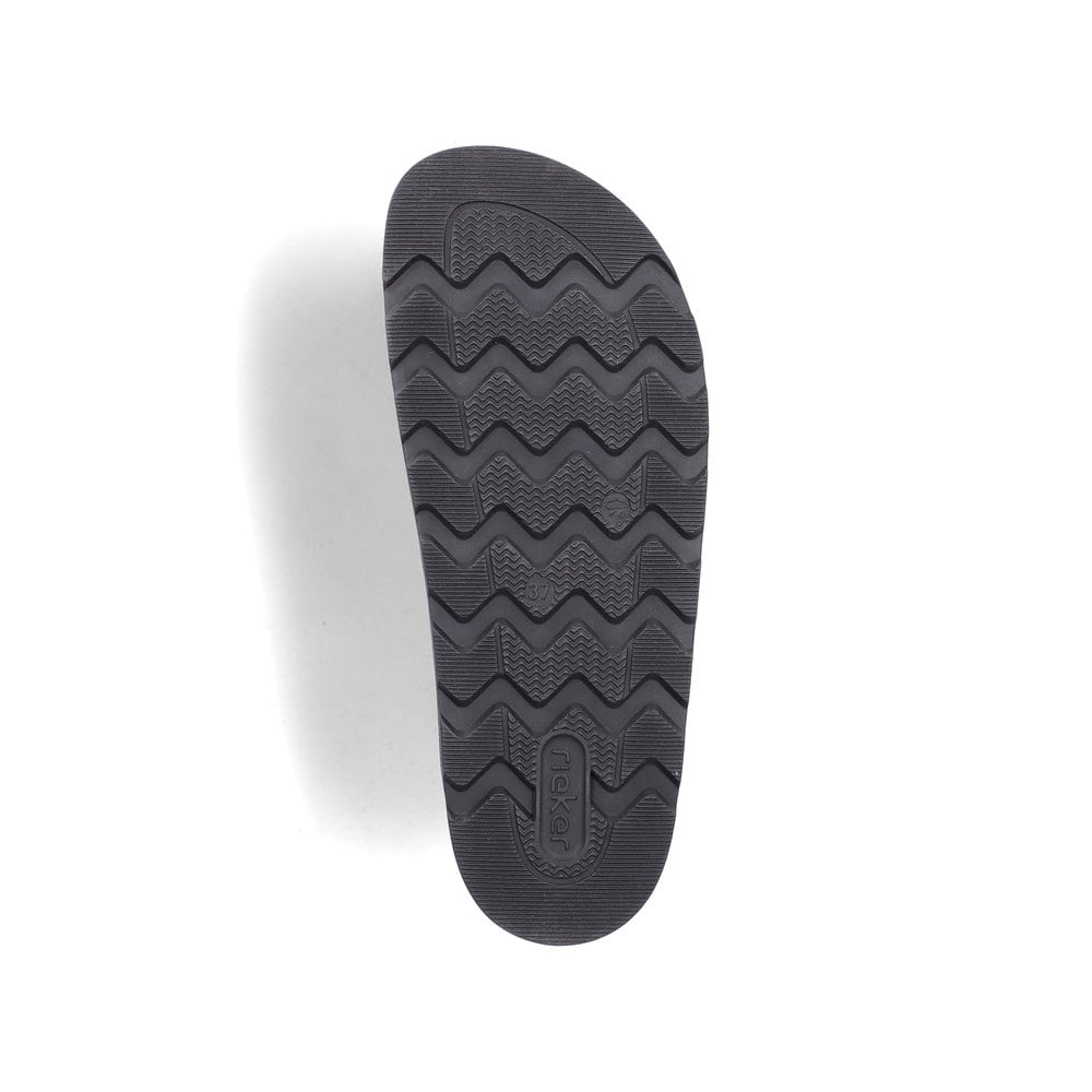 Mules Rieker noires pour femme V3190-01 en cuir velours avec boucles. Semelle extérieure de la chaussure.