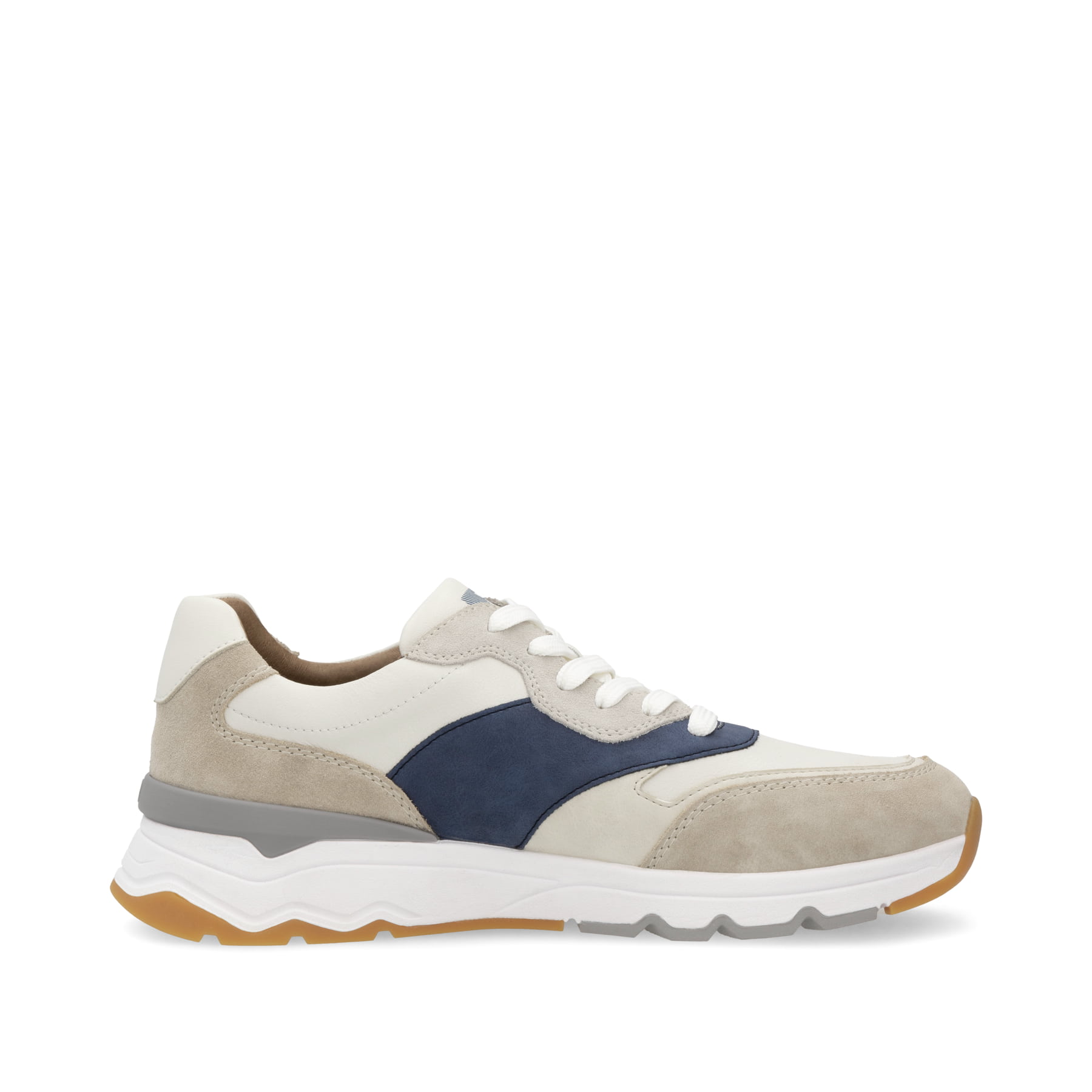Beige Rieker Herren Sneaker Low U0906-81 mit Schnürung sowie flexibler Sohle. Schuh Innenseite.