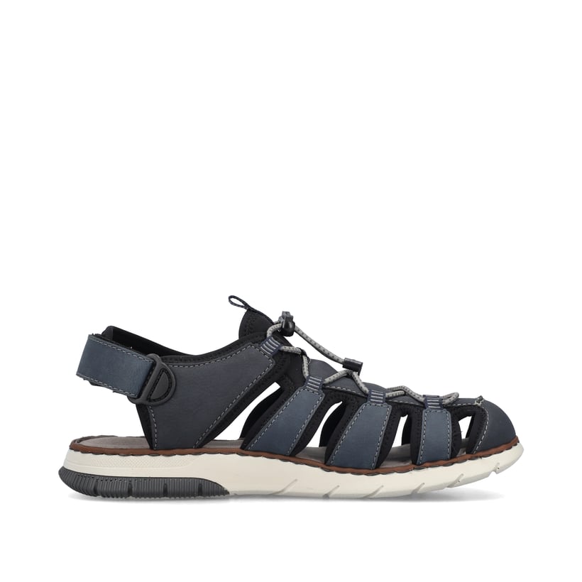 Stahlblaue Rieker Herren Trekkingsandalen 25246-14 mit einem Klettverschluss. Schuh Innenseite.
