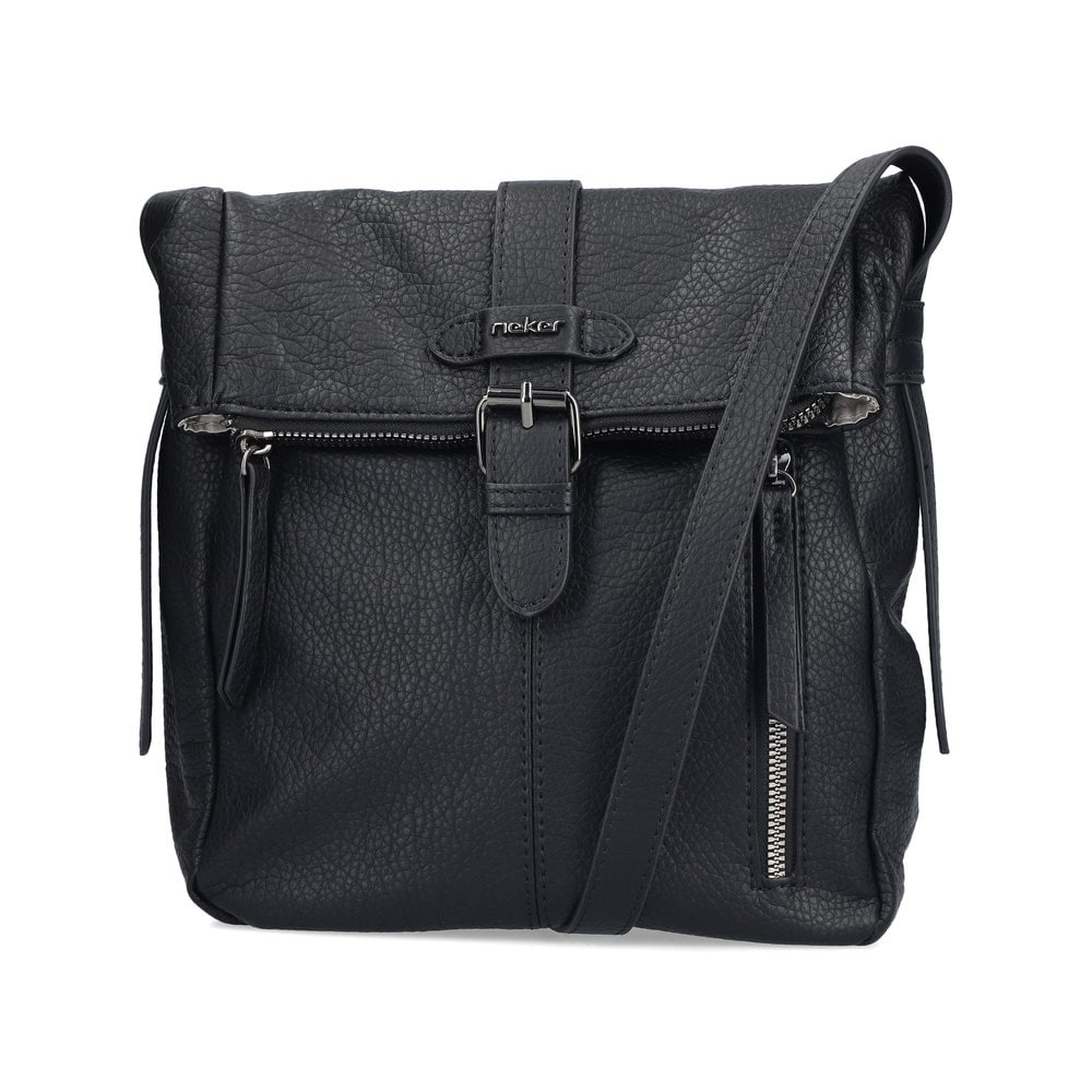Sac Ã  dos Rieker H1103-00 en noir avec fermeture éclair, poche extérieure et fermeture magnétique. Face avant.