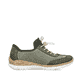 Grüne Rieker Damen Slipper N4245-54 mit einem Gummizug. Schuh Innenseite.