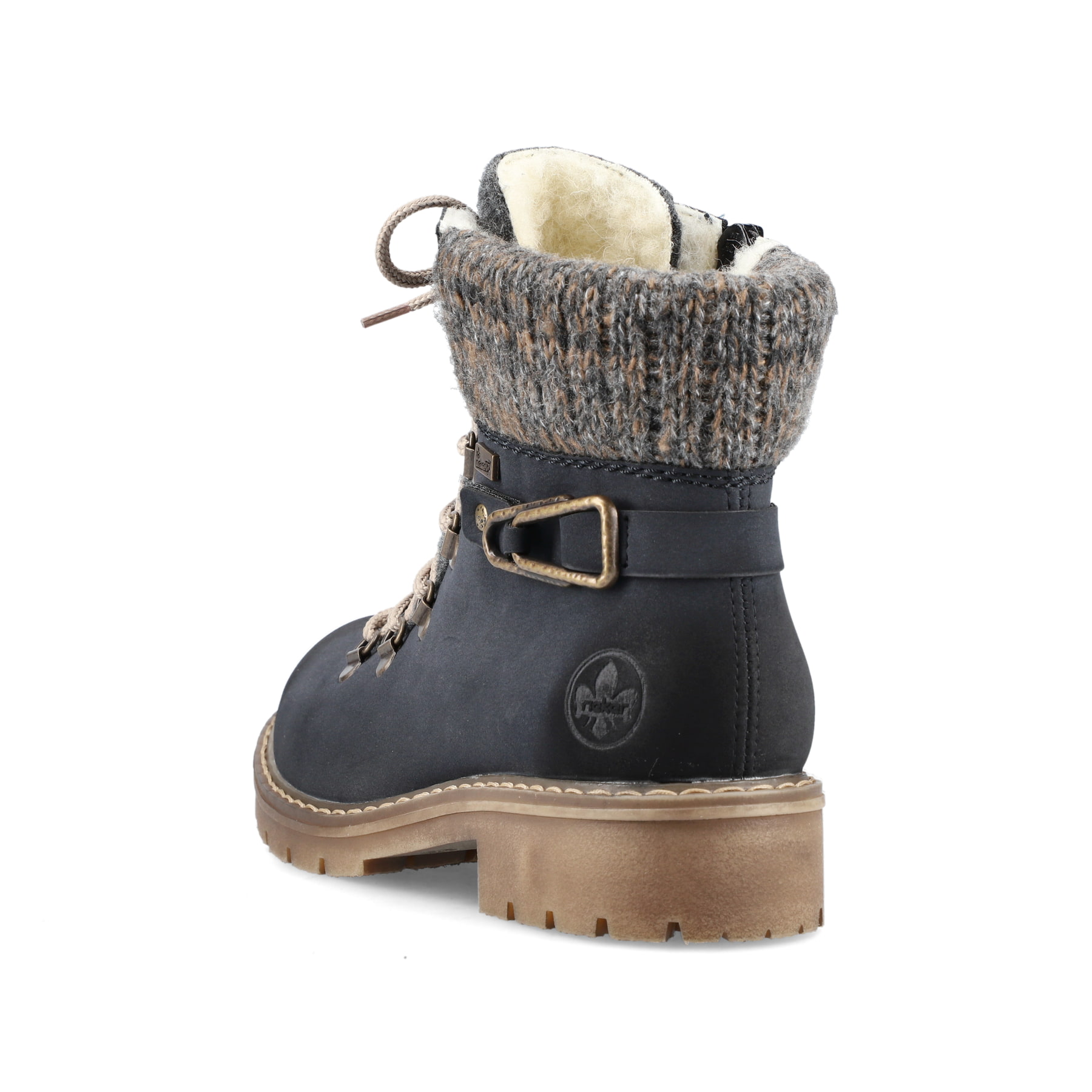 Ozeanblaue Rieker Damen Schnürstiefel Y9131-14 mit Schnürung und Reißverschluss. Schuh von hinten