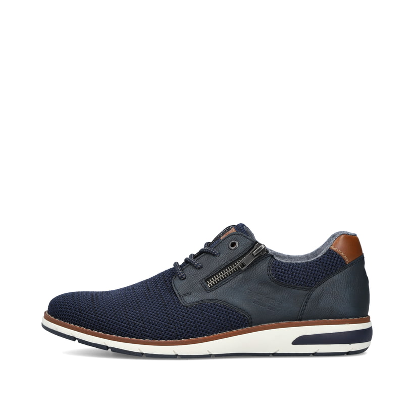Blaue Rieker Herren Schnürschuhe 11311-14 mit einem Reißverschluss. Schuh Außenseite.
