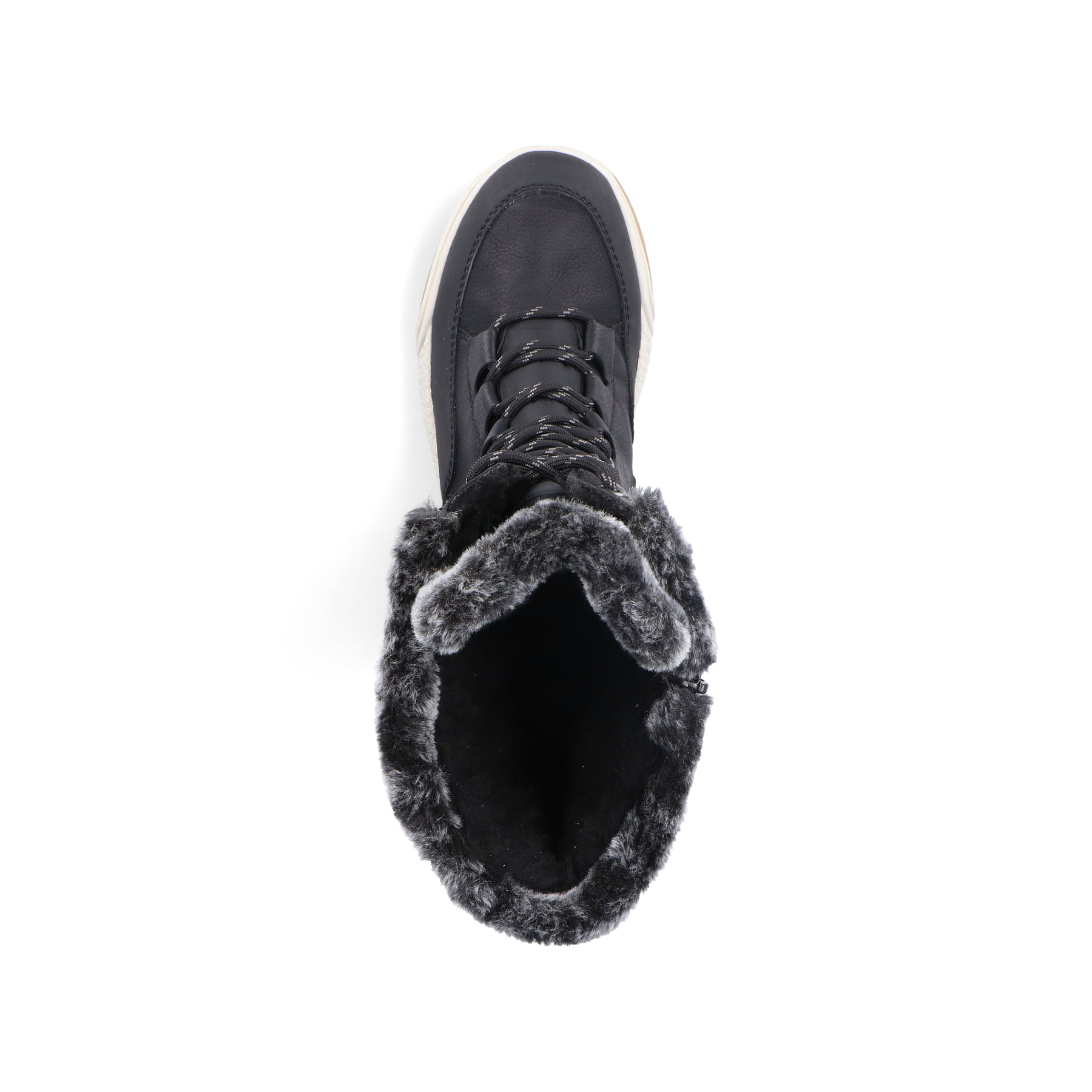 Bottes à lacets Rieker noires Y4760-00 avec membrane Rieker TEX hydrofuge. Vue d’en haut.