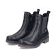 Schwarze Rieker Damen Chelsea Boots 79561-00 mit einem Reißverschluss. Schuhpaar seitlich schräg.