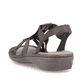 Graue Rieker Damen Riemchensandalen 608G9-47 mit einem Elastikeinsatz. Schuh von hinten.