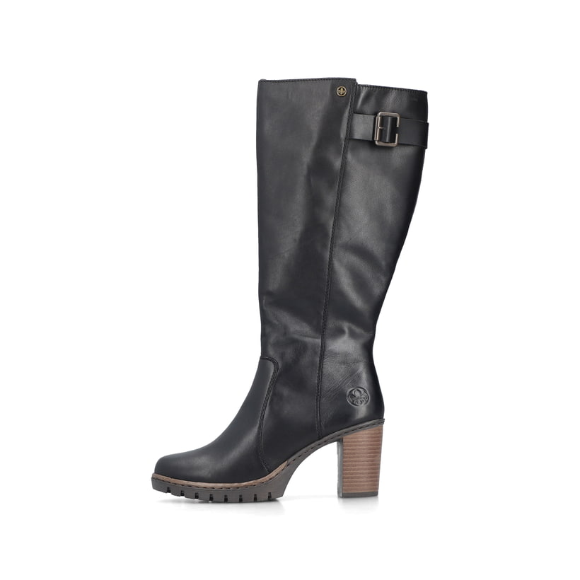 Schwarze Rieker Damen Hochschaftstiefel Y2581-00 aus Glattleder. Schuh Außenseite.
