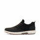 Schwarze Rieker Herren Slipper B3354-00 mit einem Gummizug sowie Extraweite H. Schuh Außenseite.