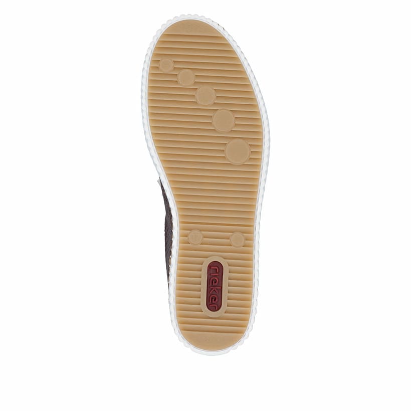 Braune Rieker Damen Sneaker Low M2940-22 aus Glattleder mit einem Reißverschluss. Schuh Laufsohle.