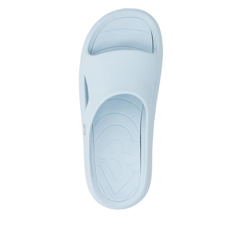 Blaue Rieker Damen Pantoletten W3450-11 mit flexibler und ultraleichter Sohle. Schuh von oben.