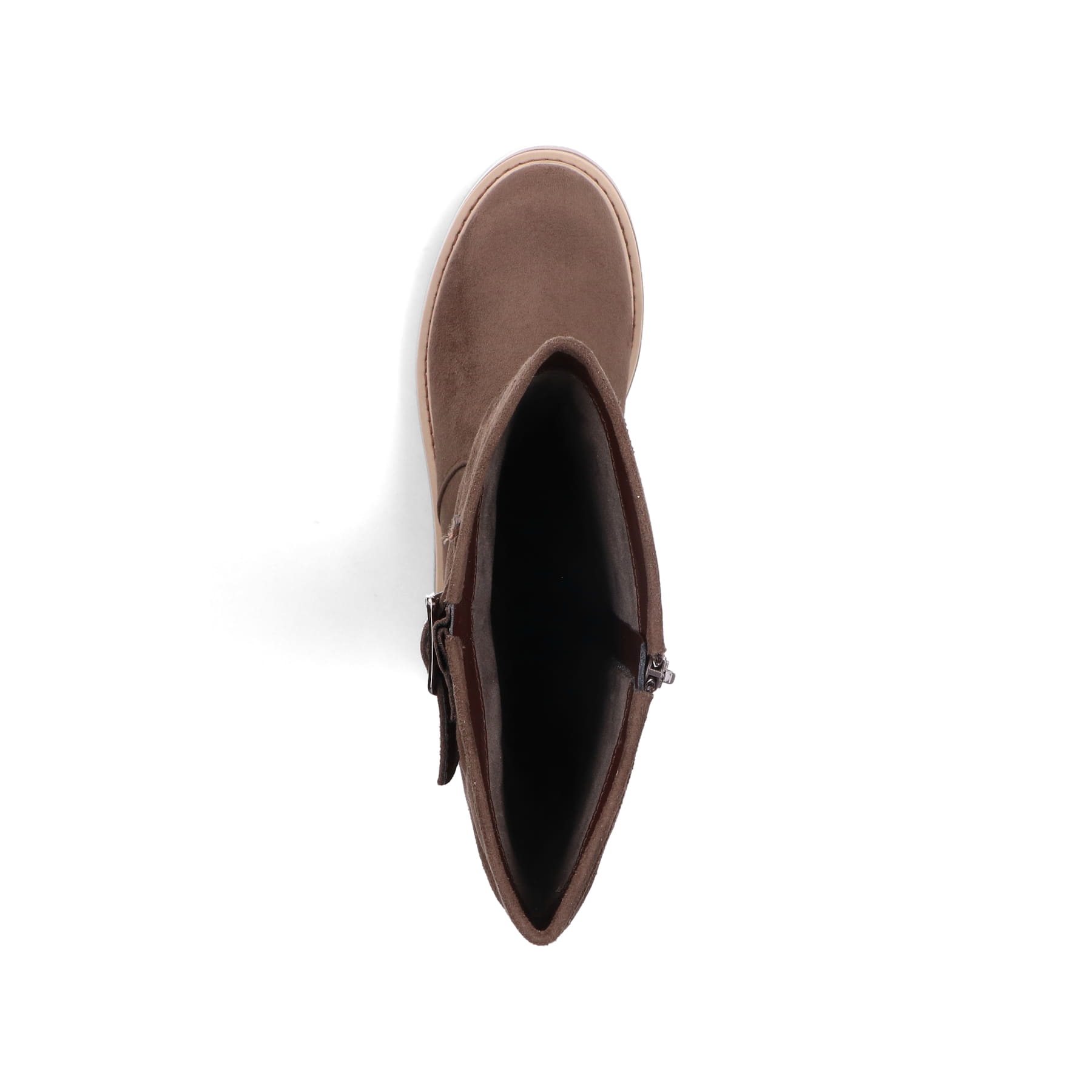 Braune Rieker Damen Hochschaftstiefel 91592-25 mit einem Reißverschluss. Schuh von oben.