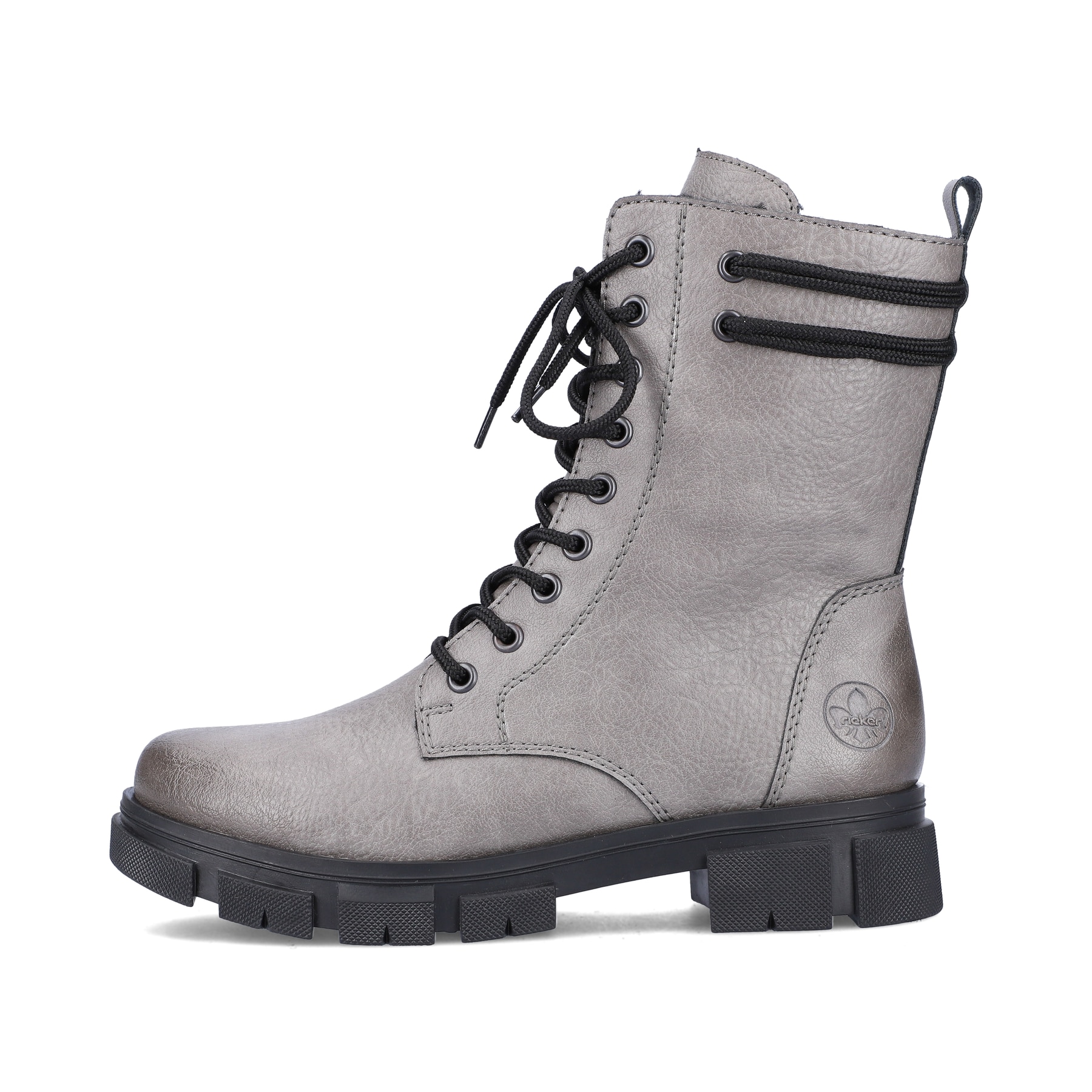 Asphaltschwarze Rieker Damen Hochschaftstiefel Y4760-00 mit einer leichten Sohle. Schuh Innenseite