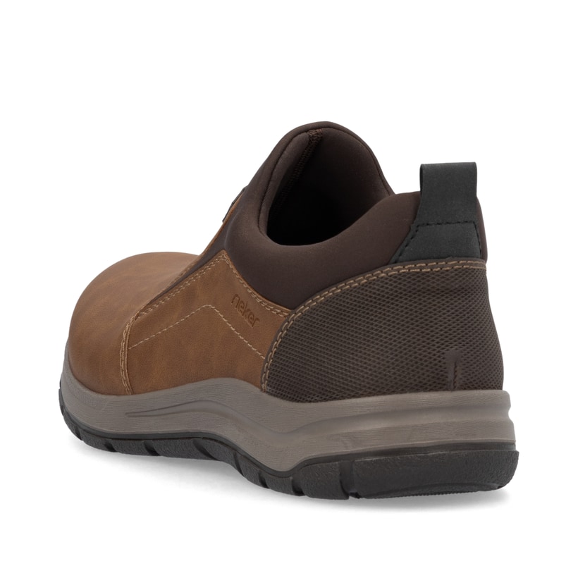 Mocassins  Rieker marron pour hommes 03650-24 avec élastiques et en largeur extra H. Vue de derrière.