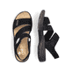 Schwarze Rieker Damen Riemchensandalen 64573-00 mit einem Klettverschluss. Schuh von oben, liegend.