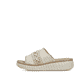 Beige Rieker Damen Pantoletten 69278-60 mit Schmuckelementen sowie Extraweite H. Schuh Außenseite.