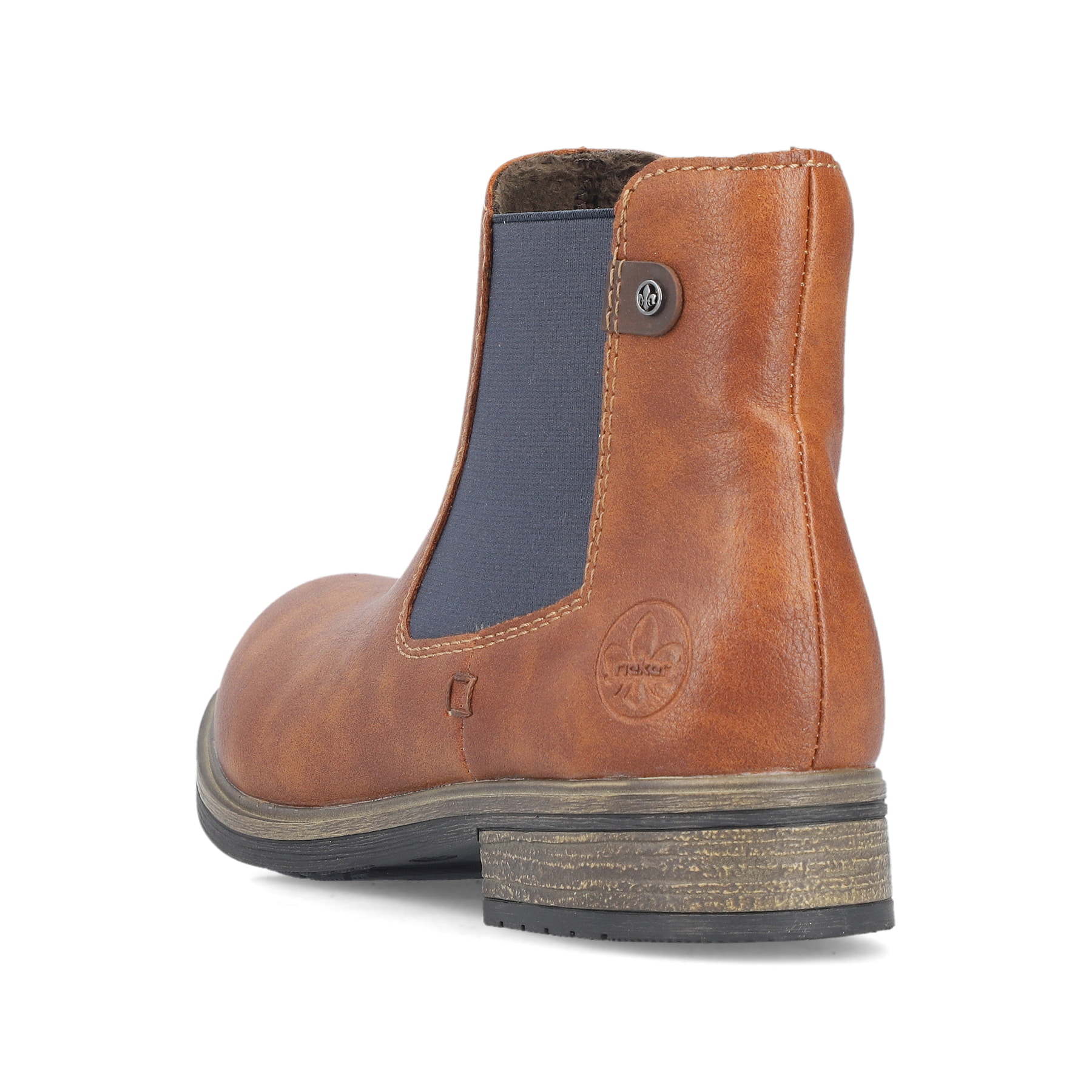 Hellbraune Rieker Damen Chelsea Boots 72254-24 mit einem Reißverschluss. Schuh von oben.