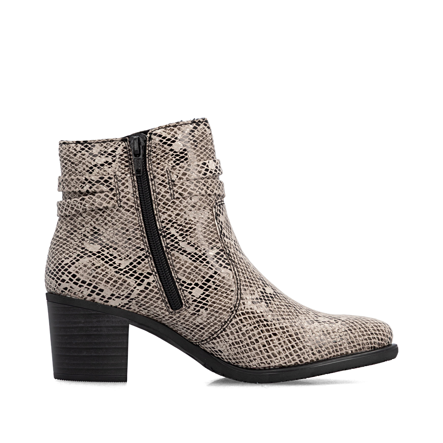 Beige-schwarze Rieker Damen Stiefeletten Y2066-64 mit Deko-Kette. Schuh Innenseite.