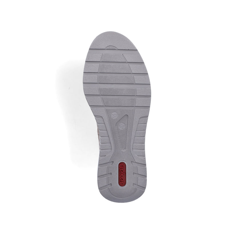 Beige Rieker Damen Slipper 53151-64 mit metallischem Finish sowie einem Gummizug. Schuh Laufsohle.