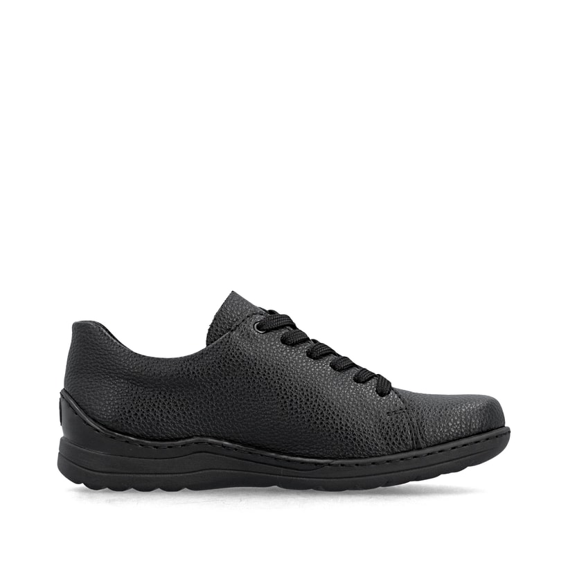 Chaussures à lacets Rieker noires femmes 48901-00 avec fermeture éclair. Côté intérieur de la chaussure.